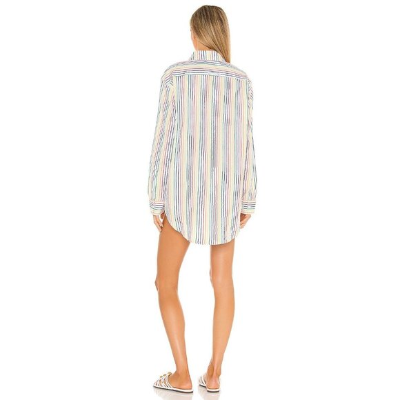 SOLID & STRIPED White Rainbow Cotton Seersucker Oxford Shirt Cover-Up, Size S - Picture 3 of 14